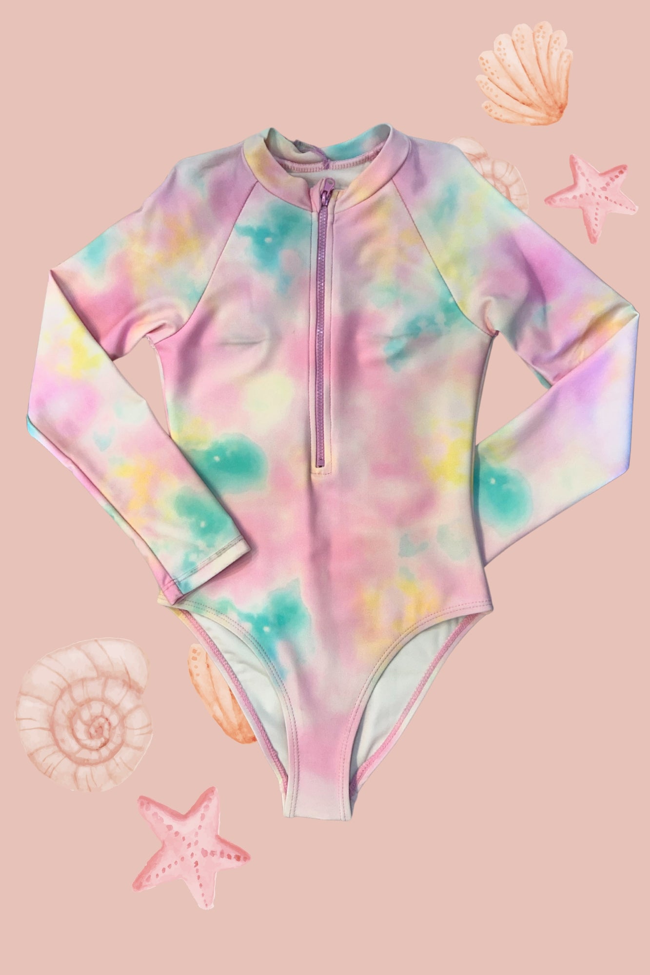 Kids Swimsuit Long Sleeve Rash Guard Surf UV Protection Whimsical Print Cute Style Child Girl Teens